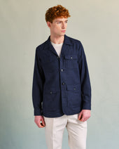 Navy Silk Blend Overshirt