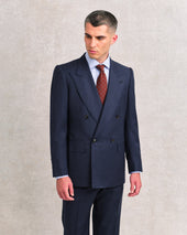 Navy Herringbone Low Double-Breasted Suit