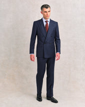 Navy Herringbone Low Double-Breasted Suit