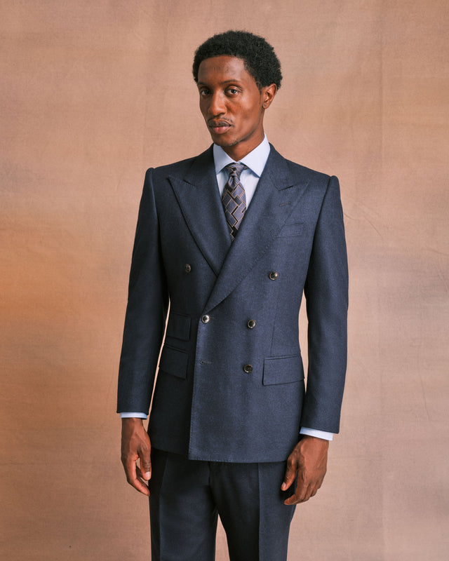 Navy Flannel Double-Breasted Jacket