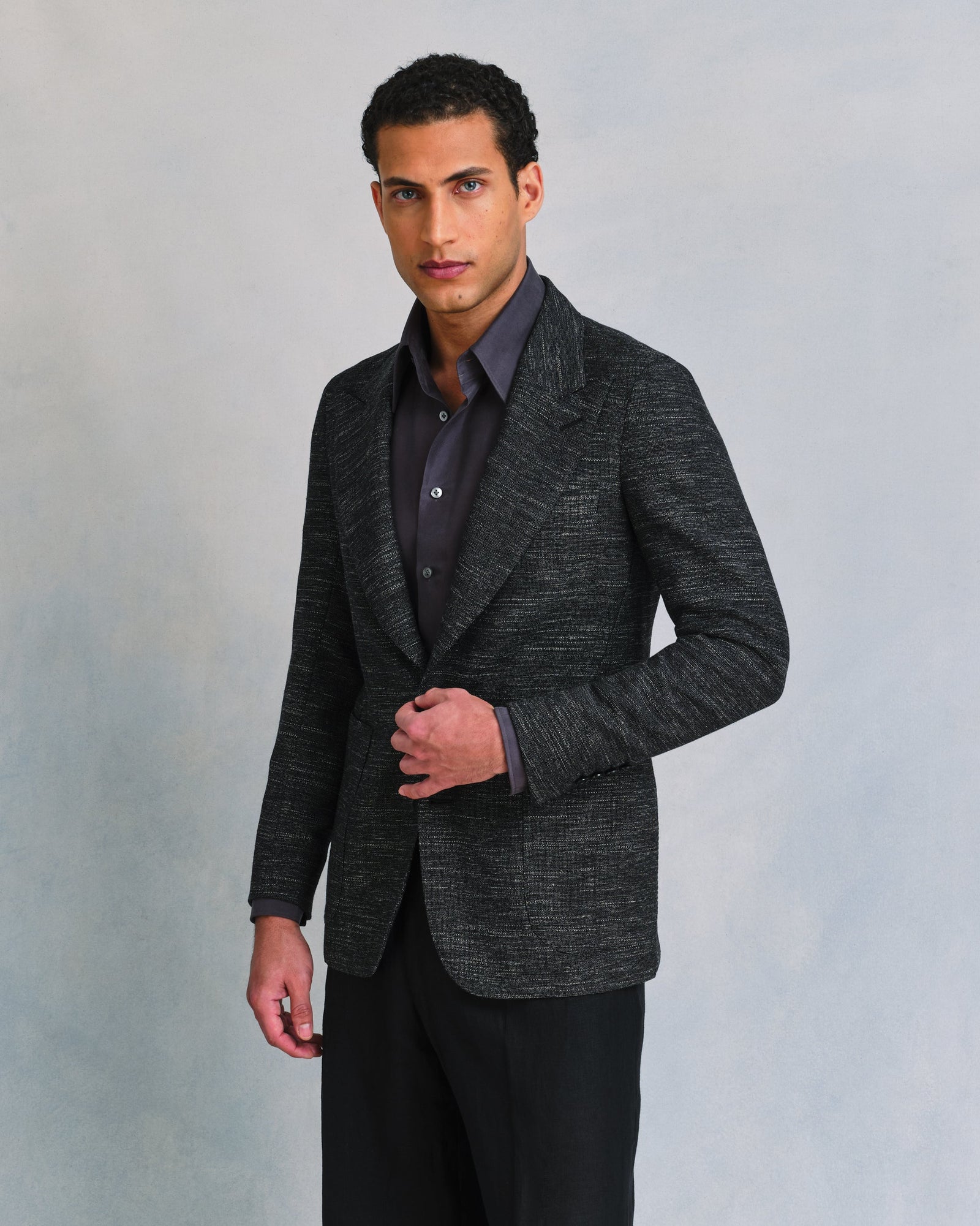 And White Slub Unstructured Jacket