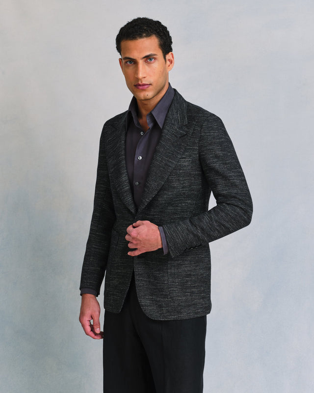 Black and White Slub Unstructured Jacket