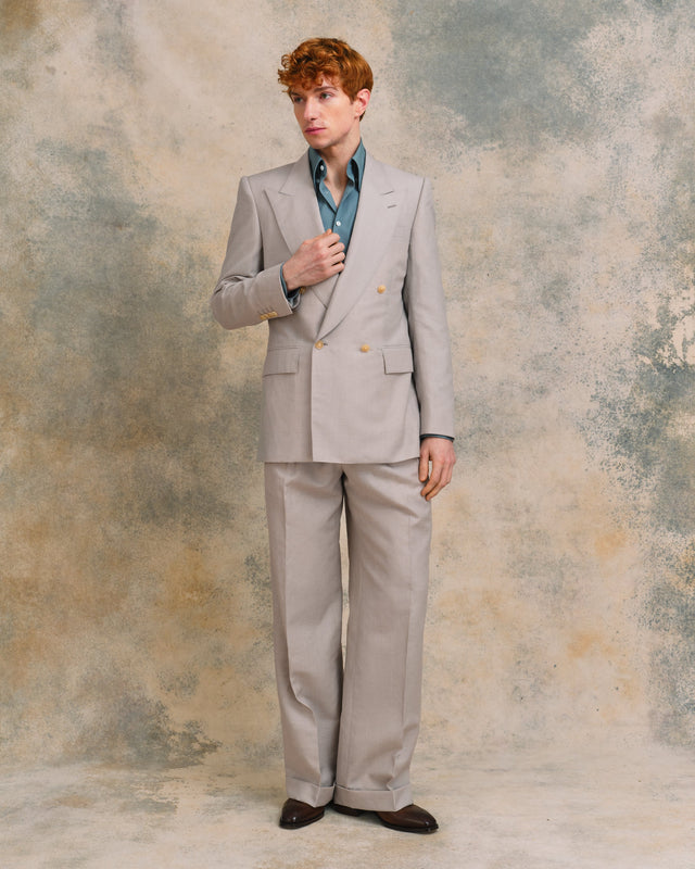 Silver Linen Blend Oxford Bag Suit