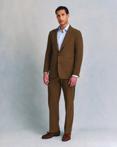 Brown Seersucker Unstructured Suit