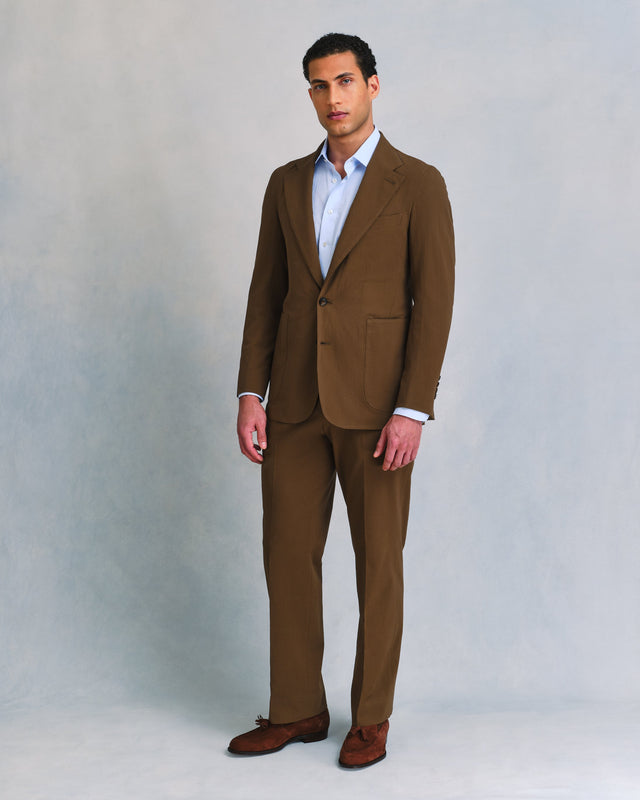 Brown Seersucker Unstructured Suit