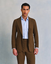 Brown Seersucker Unstructured Suit
