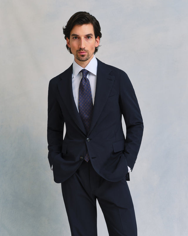 Dark Navy Seersucker Unstructured Jacket