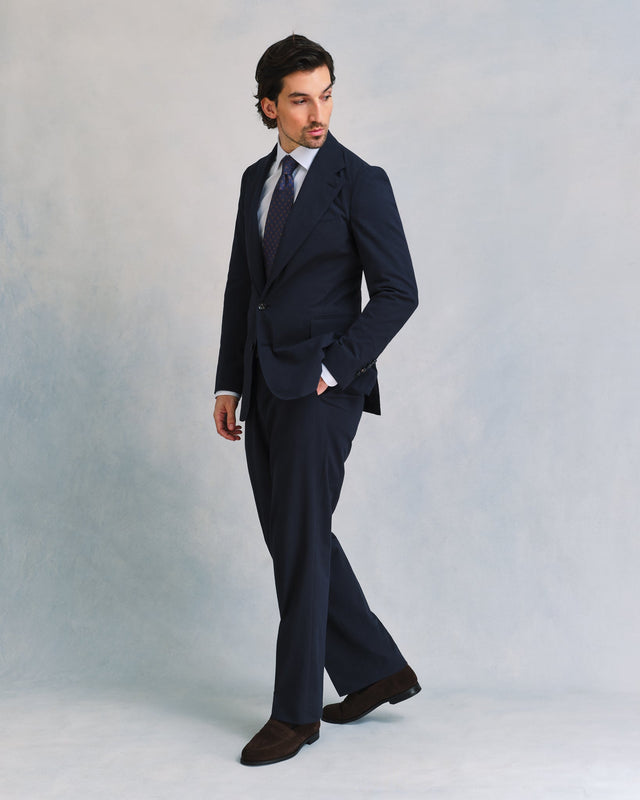 Dark Navy Seersucker Unstructured Suit