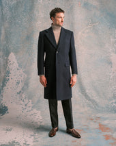 Navy Basket Weave Single-Breasted Coat