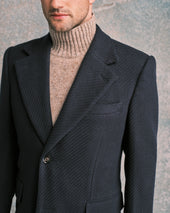 Navy Basket Weave Single-Breasted Coat