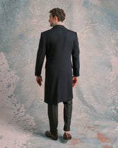 Navy Basket Weave Single-Breasted Coat