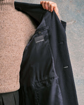 Navy Basket Weave Single-Breasted Coat