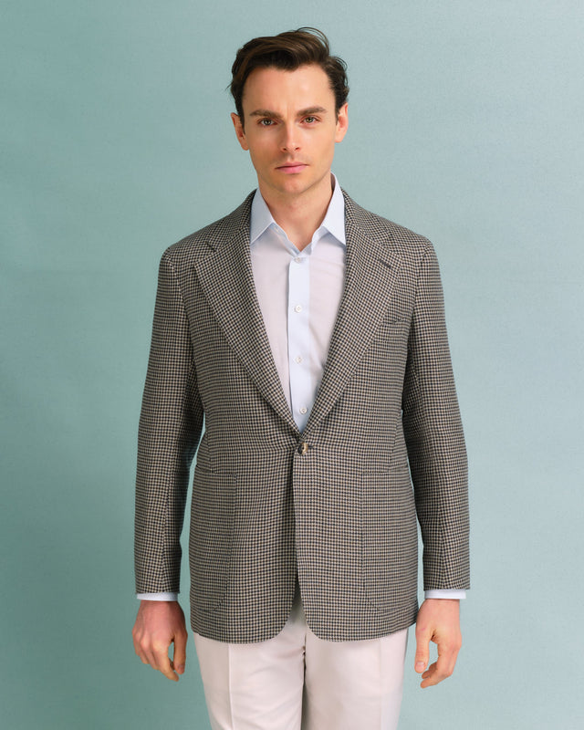 Khaki Houndstooth Unstructured Jacket