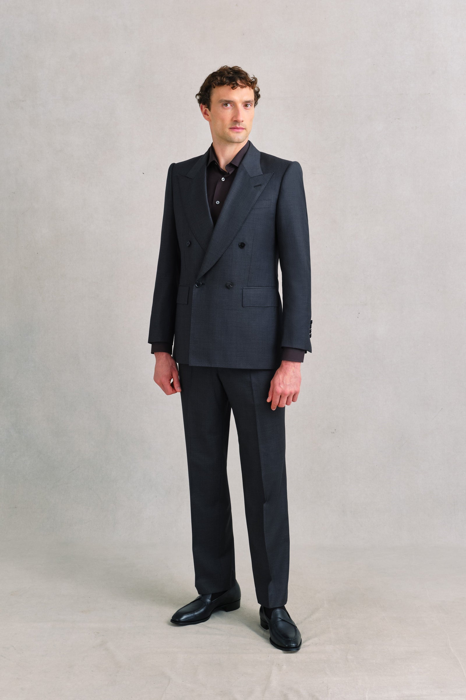 Crosshatch Low Double Breasted Suit
