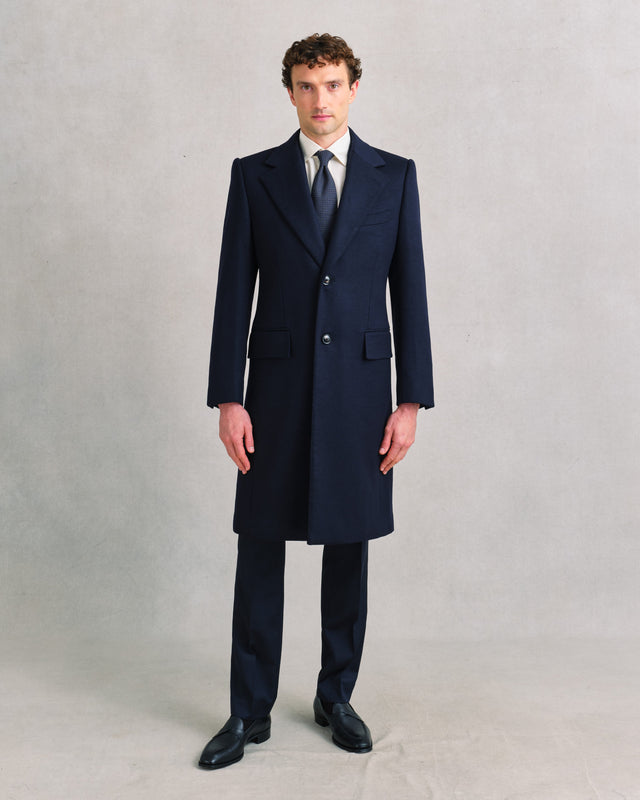 Navy Alpaca Single-Breasted Coat
