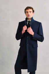 Navy Alpaca Single-Breasted Coat