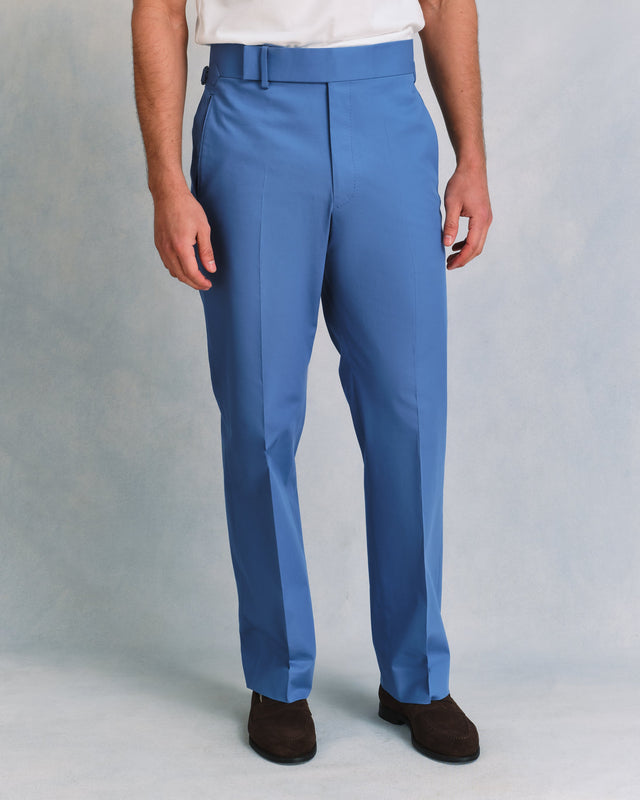 Blue Cotton and Silk Blend Classic Trousers