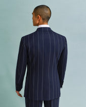 Broad Navy Stripe Double-Breasted Drape Jacket