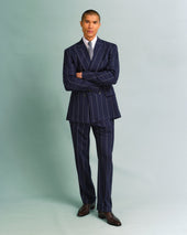 Broad Navy Stripe Double-Breasted Drape Jacket