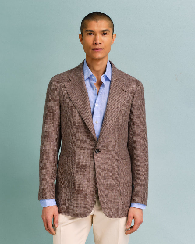 Brown Unstructured Linen Blend Jacket