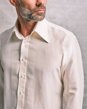 Off White Sand Washed Silk Point Collar Shirt