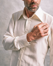 Off White Sand Washed Silk Point Collar Shirt