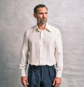Off White Sand Washed Silk Point Collar Shirt