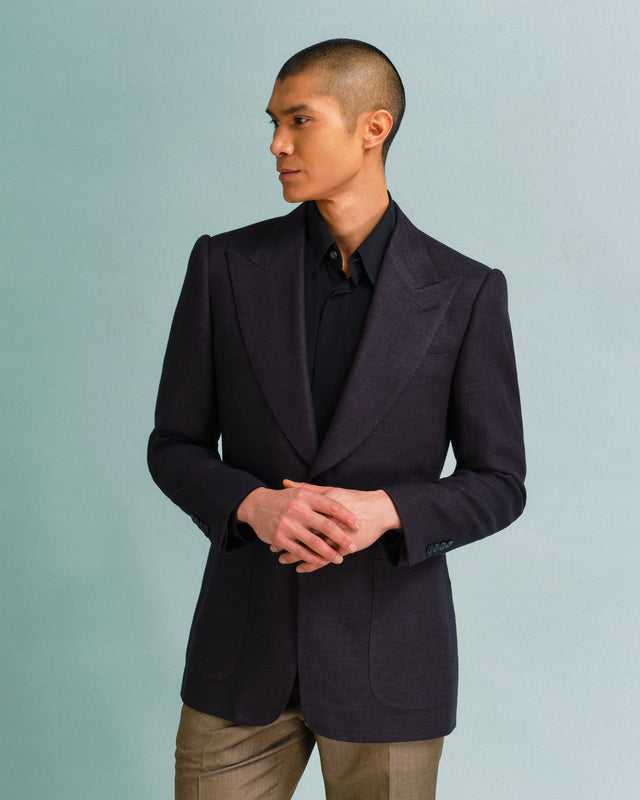 Dark Plum Basket Weave Linen Blend Jacket