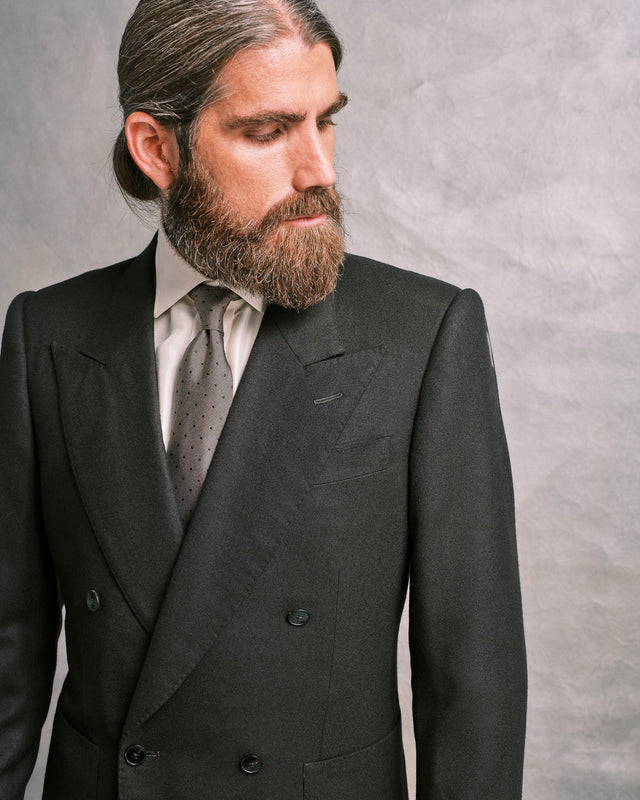 Black Flannel Double-Breasted Jacket