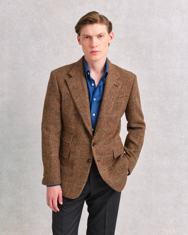 Dark Brown Dogstooth Drape Jacket