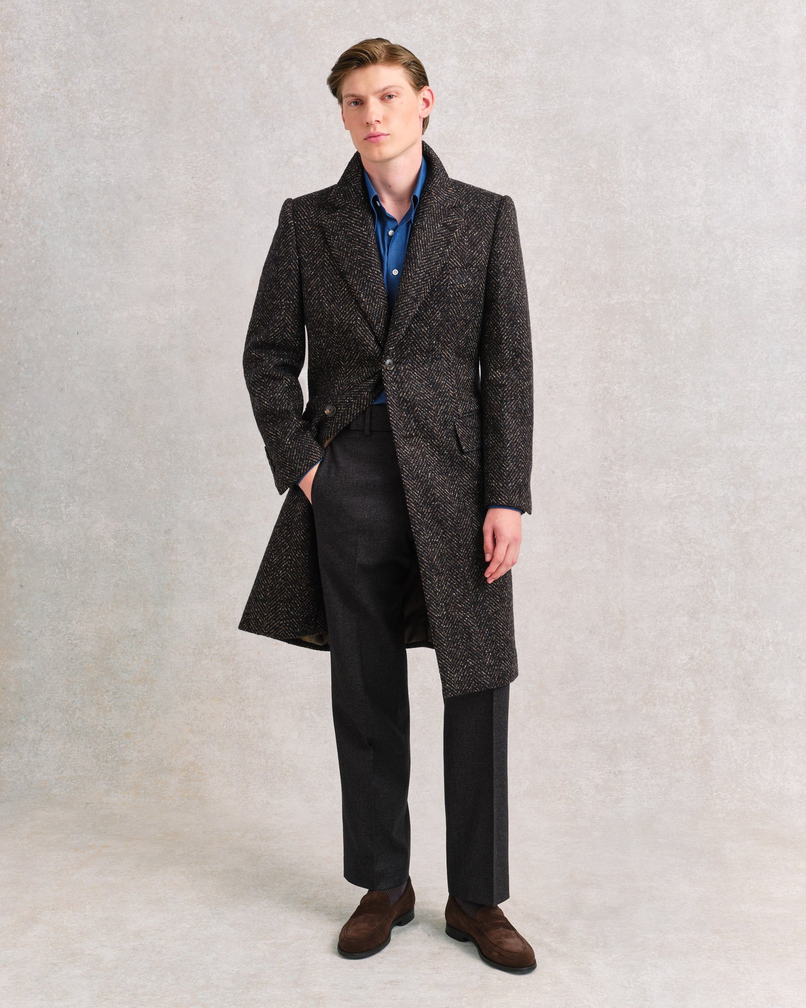 And Brown Herringbone Single Breasted Coat