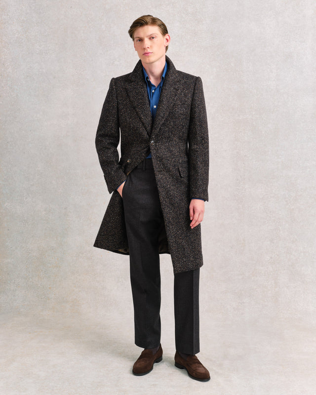 Black and Brown Herringbone Single-Breasted Coat