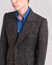 Black and Brown Herringbone Single-Breasted Coat
