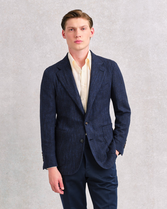 Navy Loose Weave Unstructured Jacket