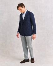 Navy Loose Weave Double-Breasted Unstructured Jacket