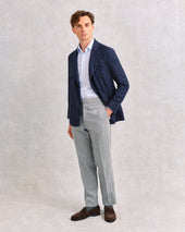 Navy Loose Weave Double-Breasted Unstructured Jacket