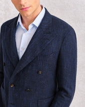 Navy Loose Weave Double-Breasted Unstructured Jacket