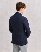 Navy Loose Weave Double-Breasted Unstructured Jacket