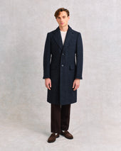 Navy Donegal Single Breasted Coat