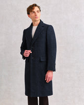 Navy Donegal Single Breasted Coat