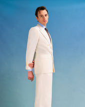 White Linen Low Double-Breasted Jacket