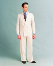 White Linen Low Double-Breasted Jacket