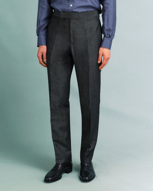 Charcoal Wool and Linen Contemporary Trousers