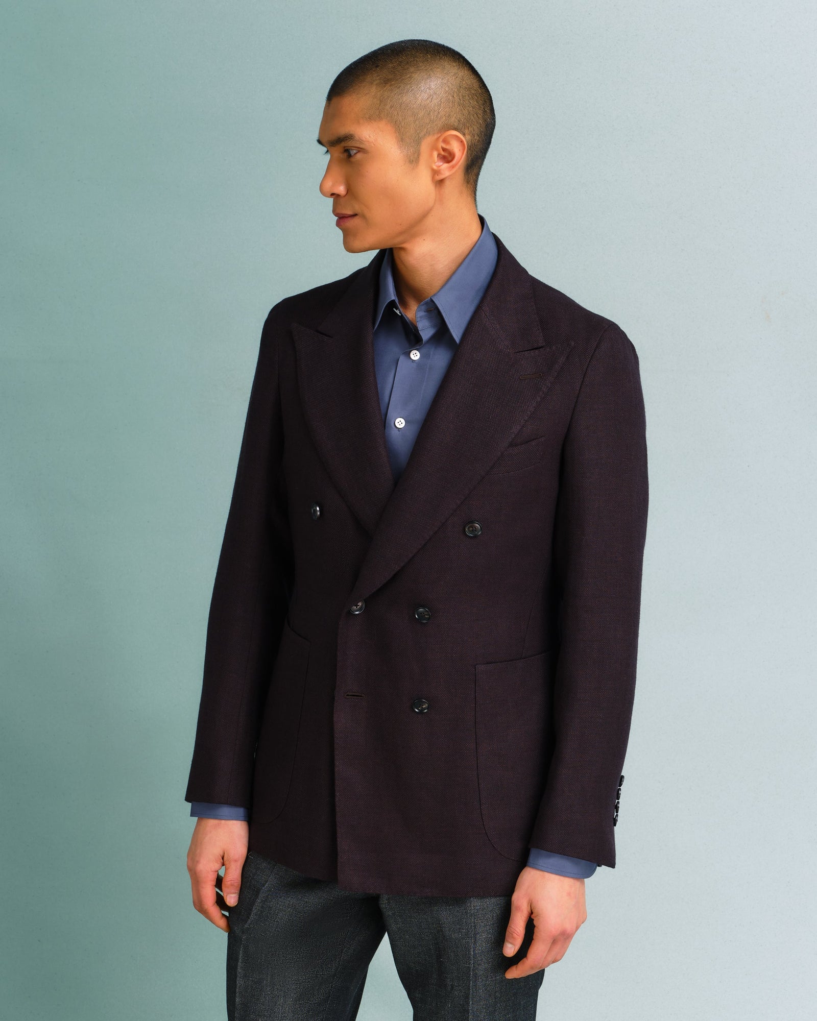 Dark Double Breasted Unstructured Jacket
