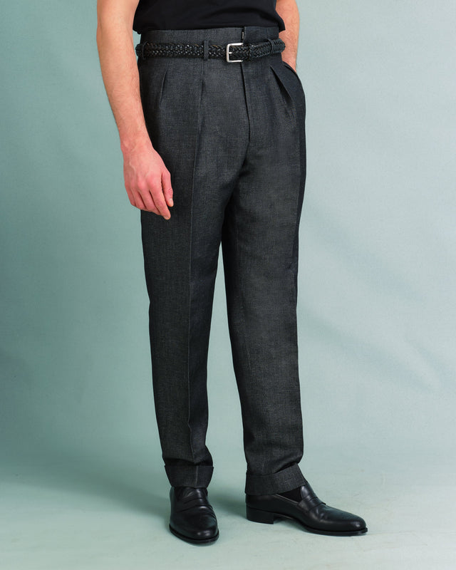 Charcoal Wool and Linen Hollywood Trousers