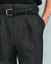 Charcoal Wool and Linen Hollywood Trousers