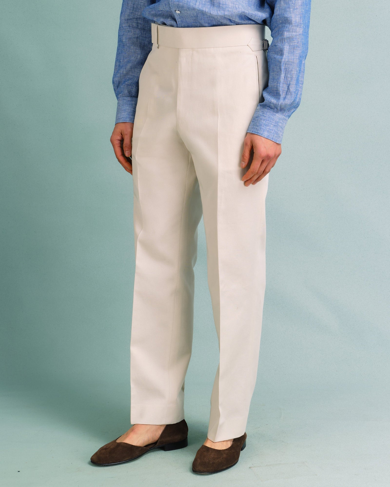 Off White Cotton And Linen Classic Trousers