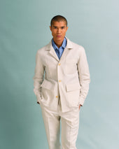 Off-White Cotton and Linen Classic Trousers