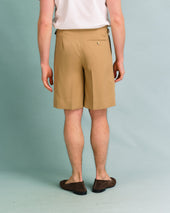 Tan Gaberdine Pleated Shorts
