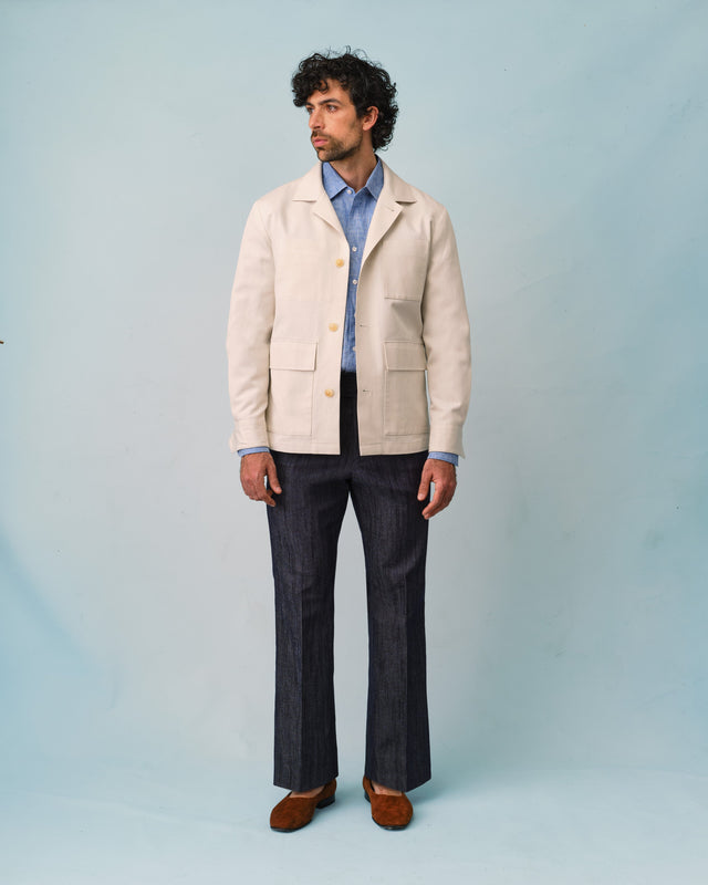 Off-White Cotton and Linen Chore Jacket